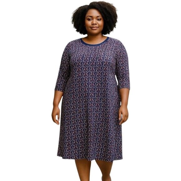 Lauren Ralph Lauren Printed Midi Dress Blue Size 2X Career Office Work Coastal - Picture 1 of 14